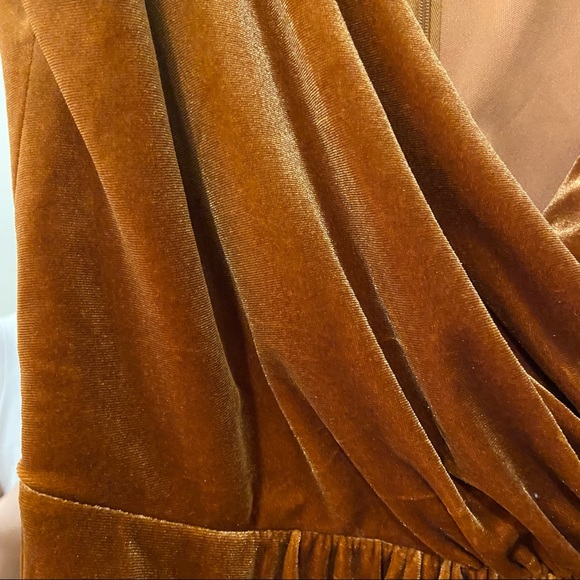 Thread Cap Sleeve Faux Wrap Velvet Maxi Dress in Golden Almond - Picture 8 of 9